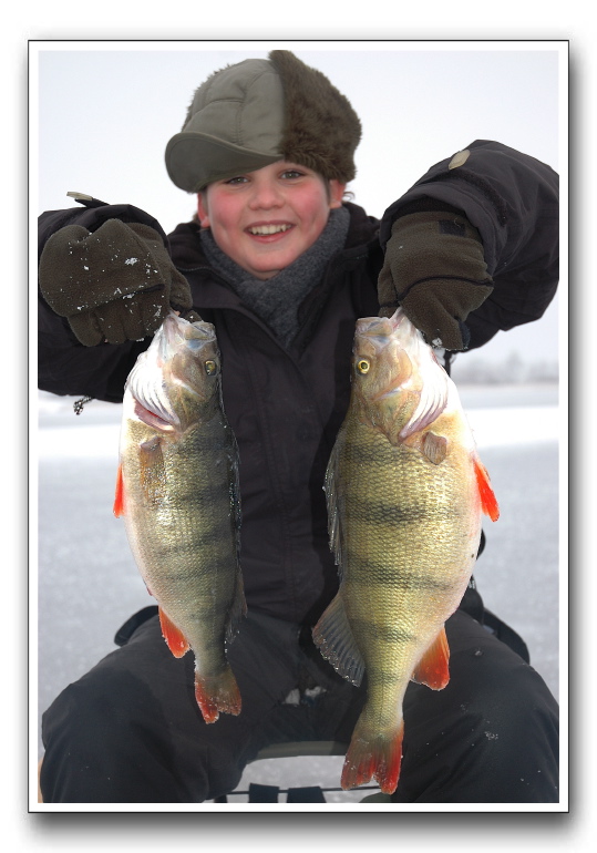 13-årige Jonas Laigaard med aborre på 900 og 1600 fra Sjørup Sø. 